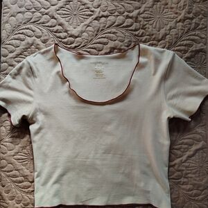 Elegant Cream Crop Top with Red Accents